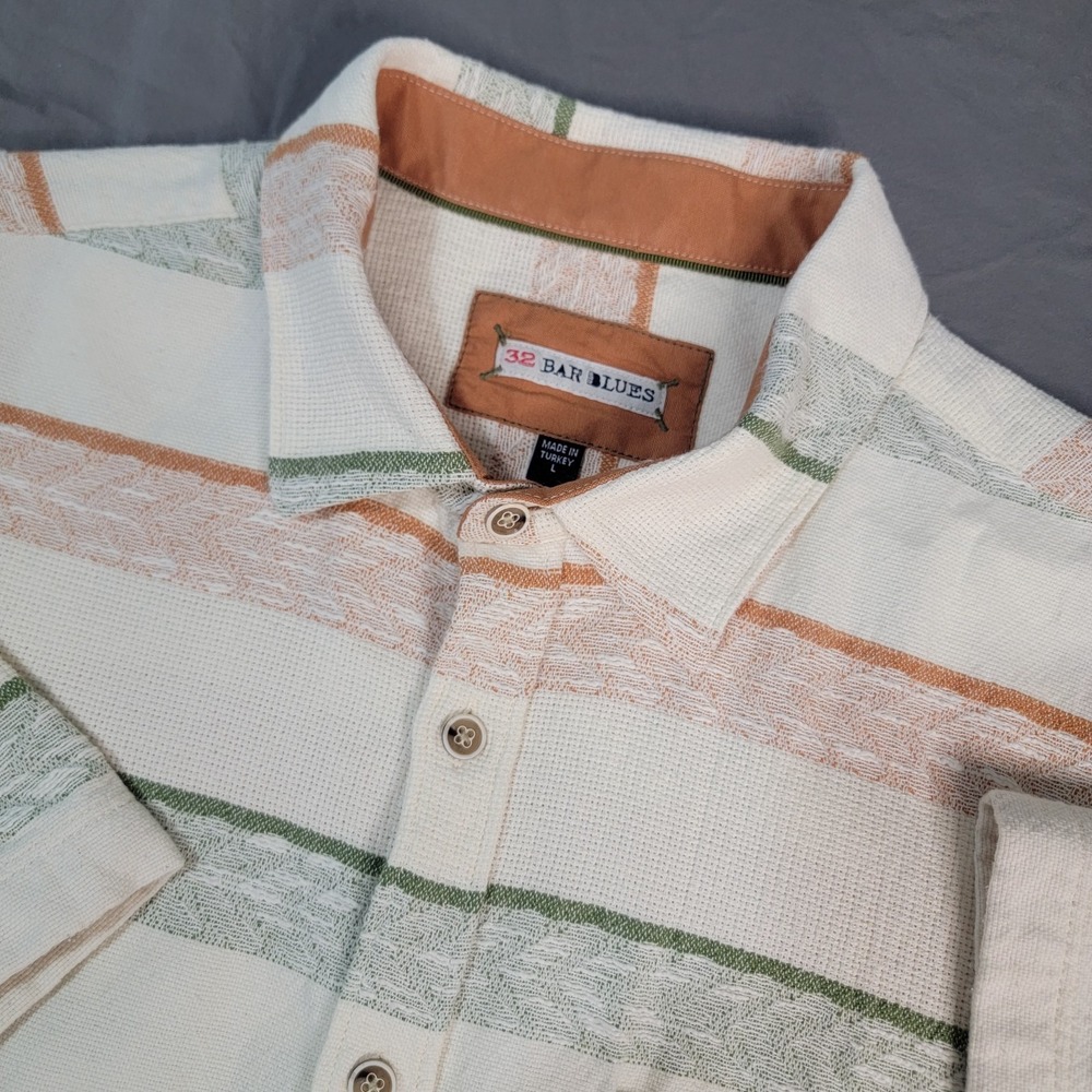 32 Bar Blues Shirt Mens Large Pastel Striped Short Sleeve Button Up Pocket